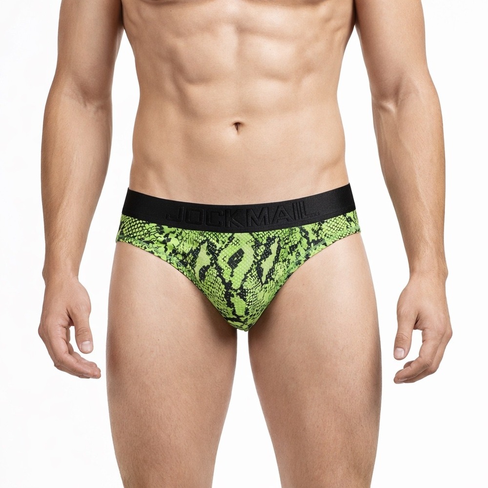 Jockmail Medium (27-30) Backless Brief Neon Green Snakeskin Animal Print JM318